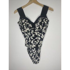 Trimshaper One Piece Swimsuit Sz 14 Black White Floral Swim Bathing Suit
